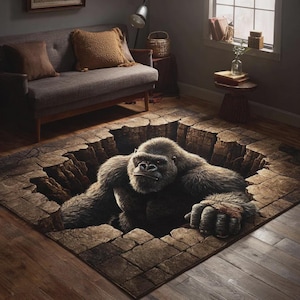 3D-vloerkleed gorillakuil, jungle-illusie-tapijt, unieke vloerdecormat voor kamer