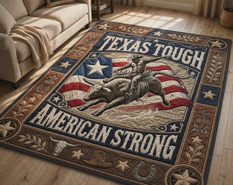 Alfombra Texas Tough, alfombra vaquera del oeste, alfombra para área de rodeo de toros, decoración rústica para el hogar de Texas.