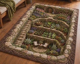 Alfombra de jardín de hadas, alfombra de estilo cottagecore, tapete de jardín secreto, decoración rústica para el hogar inspirada en la naturaleza.