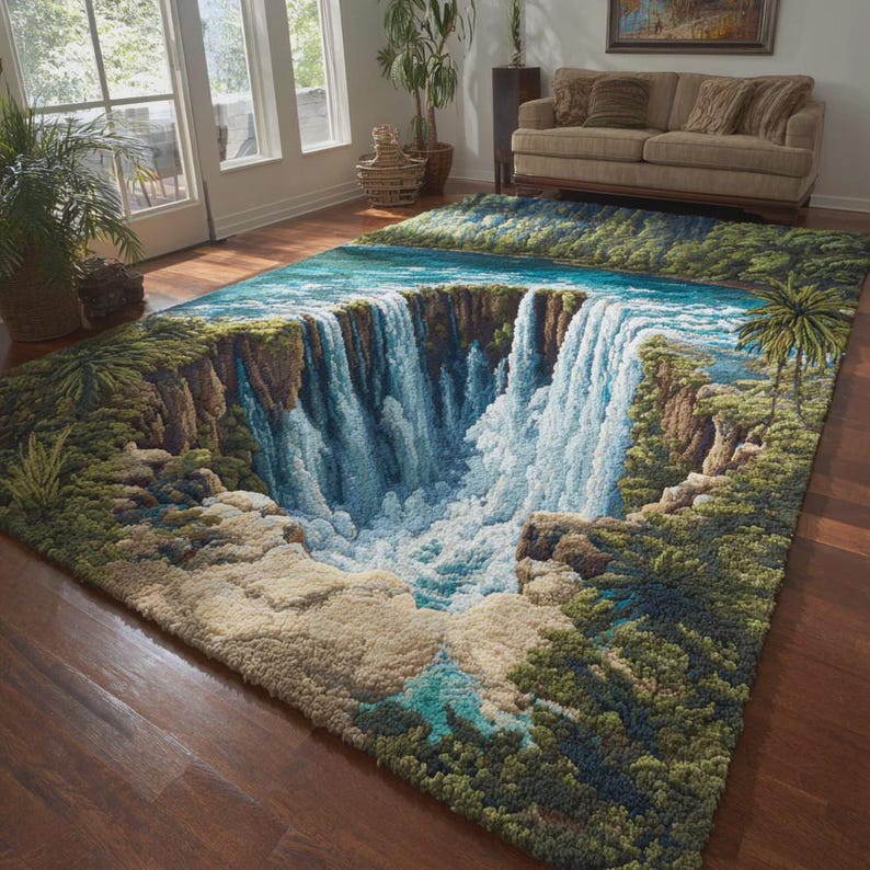 3D Waterfall Area Rug, Nature Illusion Carpet, Scenic Floor Decor Mat ...