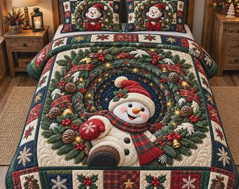 Snowman Bedding Set, Winter Wonderland Bedspread, Rustic Cabin Bedroom Decor, Cozy Seasonal Home Accent