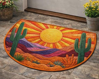 Alfombra de bienvenida del suroeste desértico, decoración de atardecer con cactus, alfombra de entrada bohemia, felpudo de estilo western.