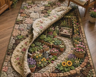 Alfombra de jardín estilo casa de campo, alfombra floral para caminos, tapete rústico para el suelo estilo granja, decoración botánica para el hogar.
