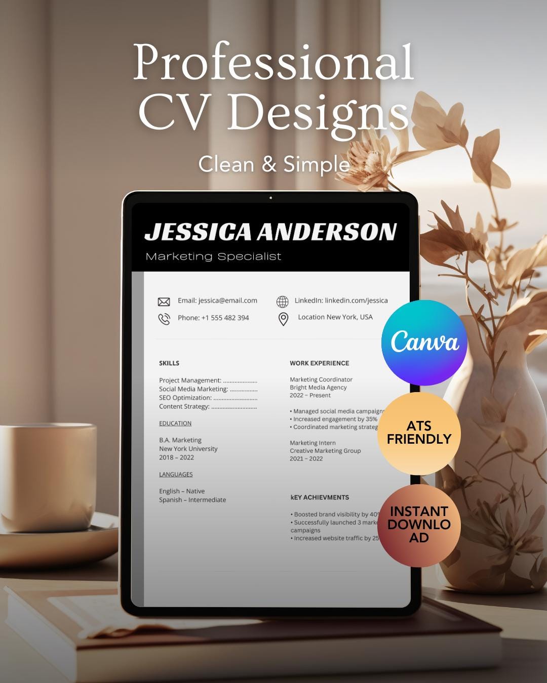 Minimalist Resume Template Canva ATS Friendly Simple CV Clean ...