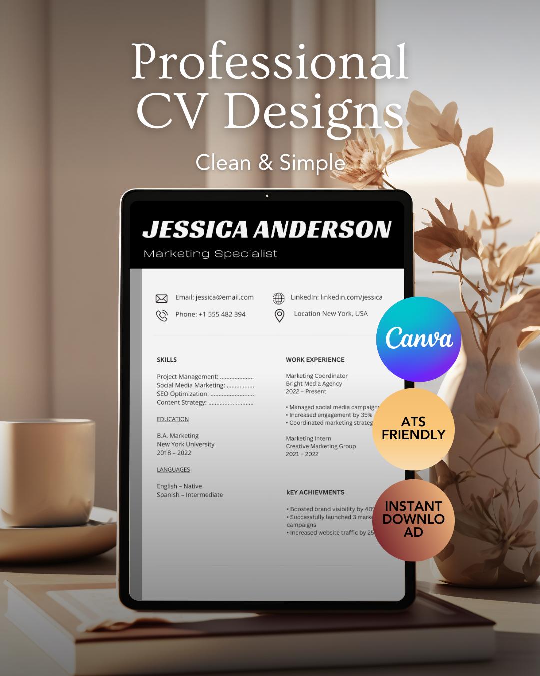 Minimalist Resume Template Canva ATS Friendly Simple CV Clean ...