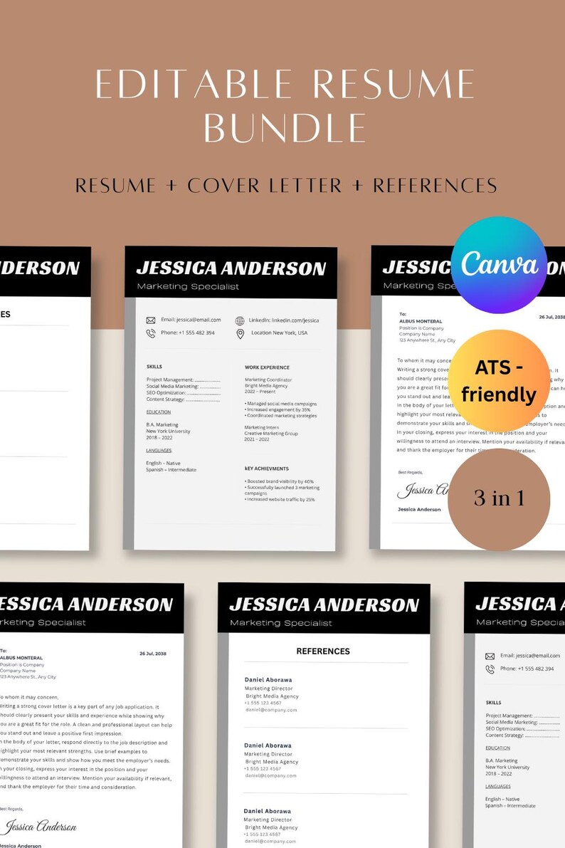 ATS Friendly Resume Bundle | Canva CV, Cover Letter (instant Download ...