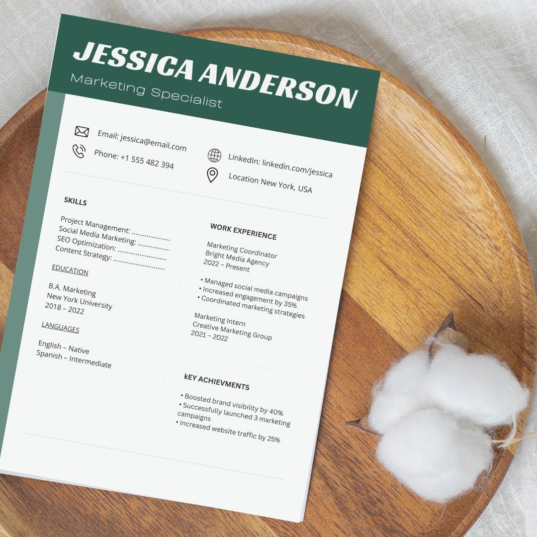 Modern Resume Template Canva Professional CV ATS Friendly Clean Resume ...