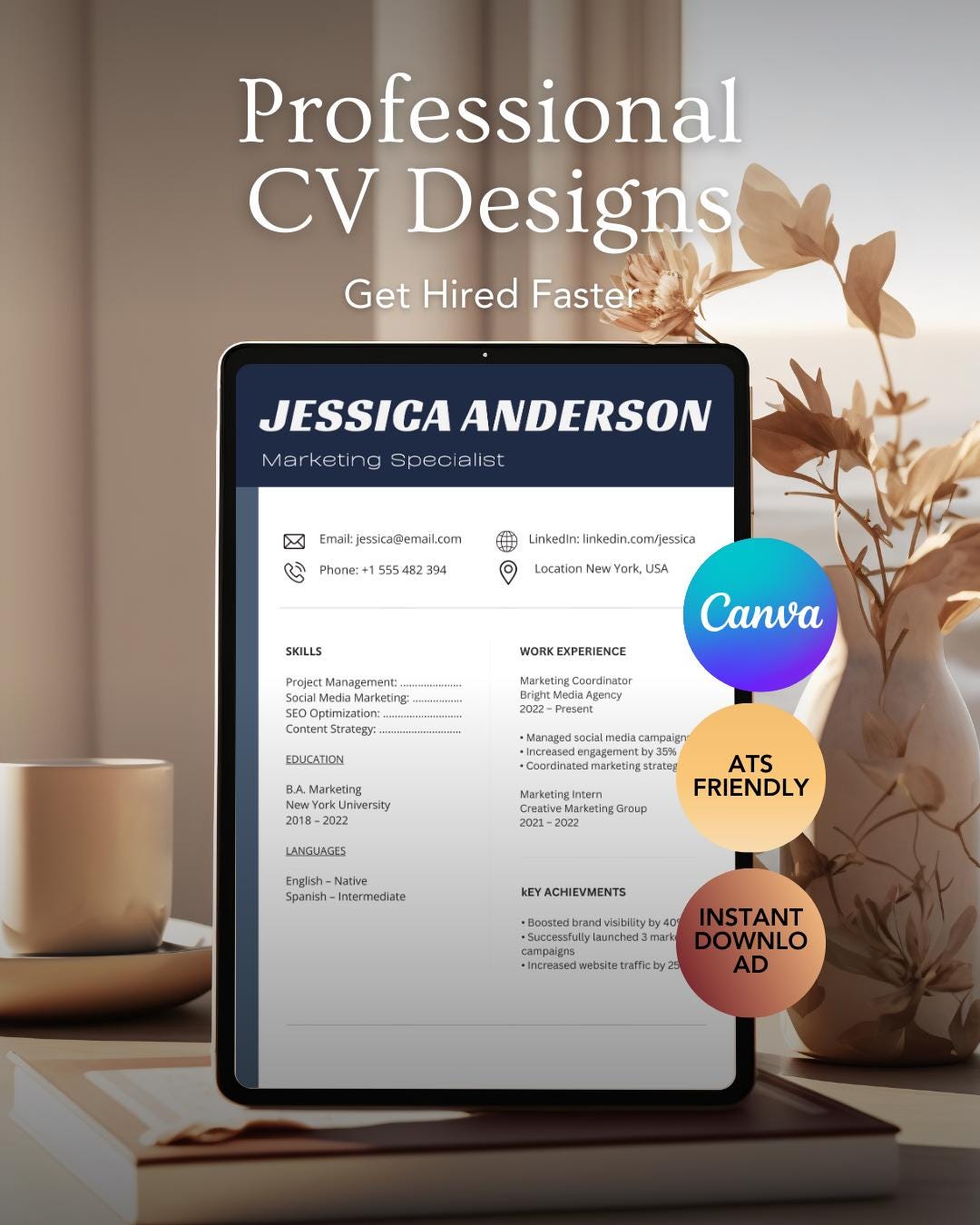Corporate Resume Template Canva | ATS Friendly Professional CV | Modern ...