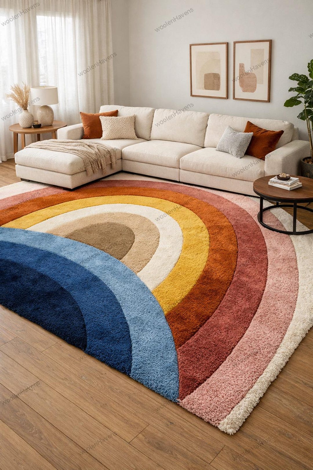 Hand Tufted Rainbow Arc Rug – Modern Multicolor Geometric Carpet - Etsy