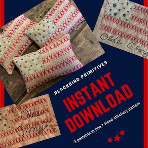 Instant download 3 patterns in one * American flag stitchery pattern