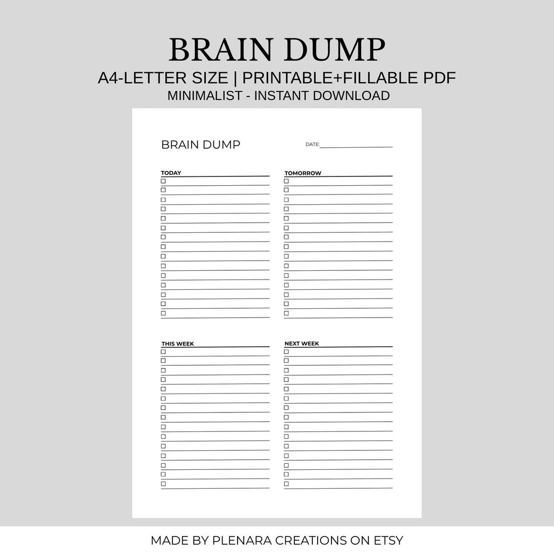 Brain Dump Planner | Daily - Weekly Mind-clearing Journal | Goal Setting Productivity Organizer ...
