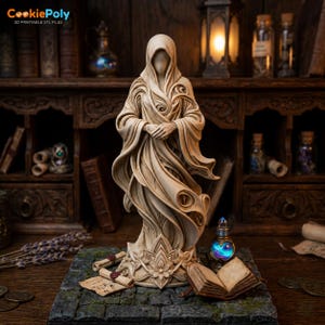 Mystic Hooded Statue STL | Fantasy Wizard Figurine, Resin Print Miniature (Digital Download)