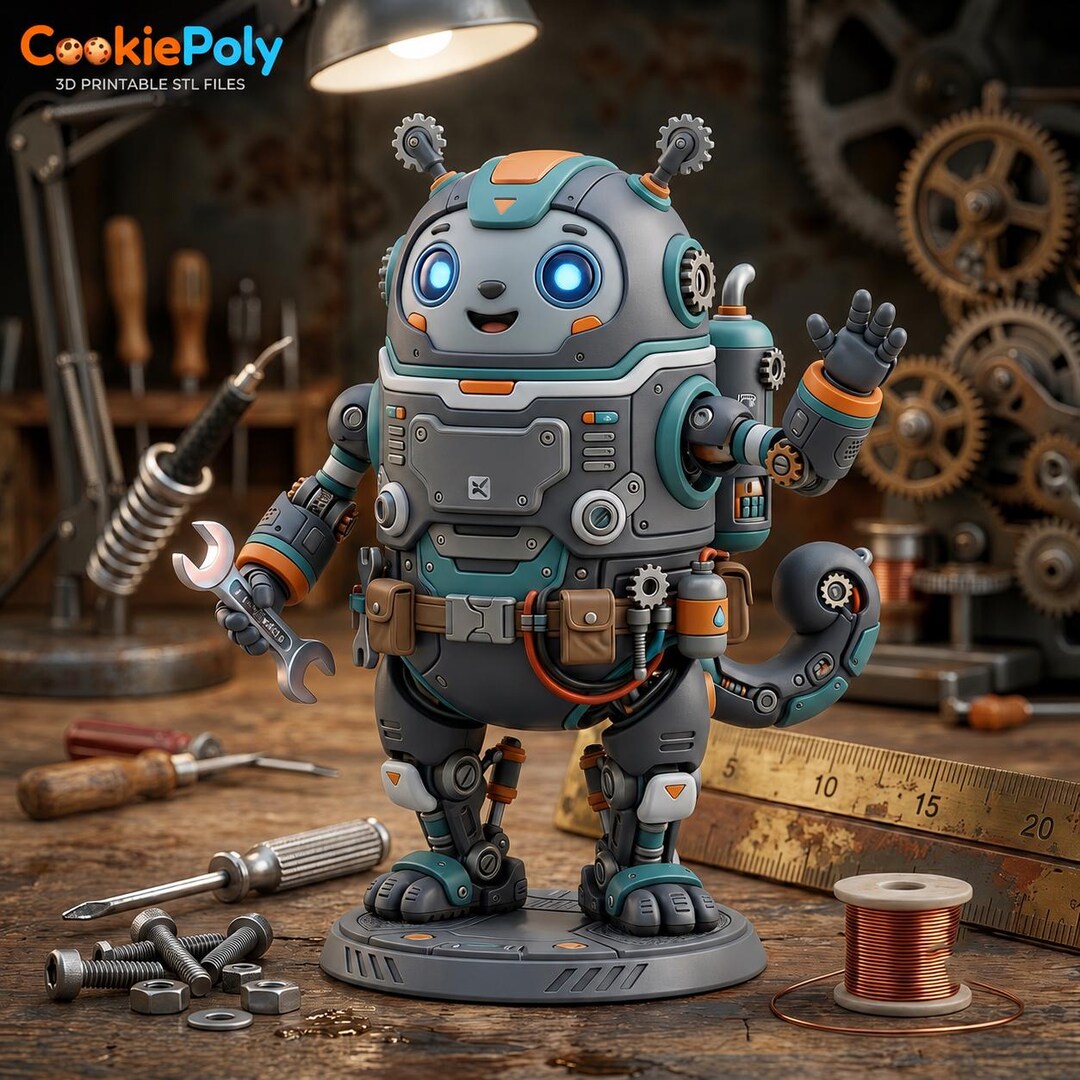 Steampunk Robot Figurine STL File, Chibi Mechanical Automaton 3D Print ...