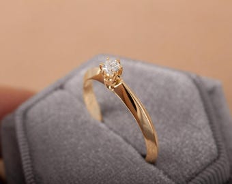 Minimalist Moissanite Ring 4mm, 0.3 ct, 14K Rose Gold Ring, Delicate Engagement Promise Ring