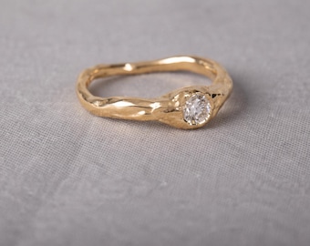 Minimalist Moissanite Ring 4mm, 0.3 ct, 14K Rose Gold Ring, Delicate Engagement Promise Ring