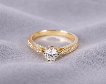 Solitaire CZ Ring 14K Yellow Gold, Minimalist Engagement Ring, Dainty Gold Ring, Promise Ring, Classic Gift for Her