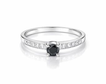 14k witgouden zwart-witte verlovingsring CZ