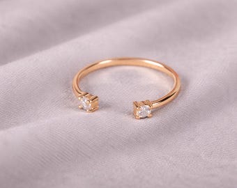 Yellow Gold Solitaire Ring 14K, White CZ Ring 2.5 mm, Minimalist Engagement Ring, Dainty Gold Ring, Promise Ring, Gift for Her