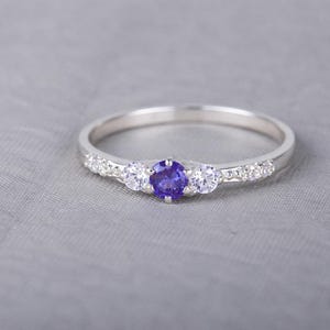 White Gold Sapphire Ring, Blue Sapphire Engagement Ring, Delicate Diamond Style Ring, Minimalist Promise Ring, Dainty Gold Ring for Women