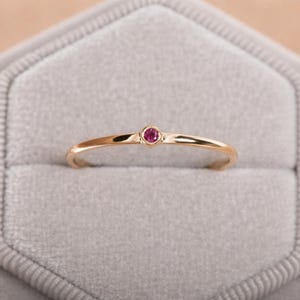 14K Rose Gold Ruby Ring: Dainty Thin Band Stackable Everyday Jewelry