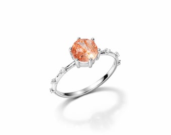 Gerhodineerde sterlingzilveren zonnesteenring met zirkonia, minimalistische verlovingsgeboortesteen