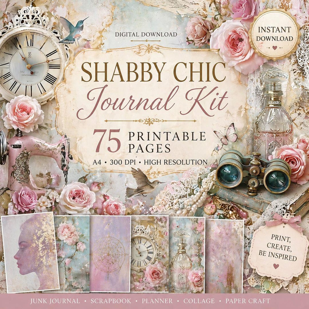 Vintage Floral Digital Paper Pack, Shabby Chic Junk Journal Pages ...