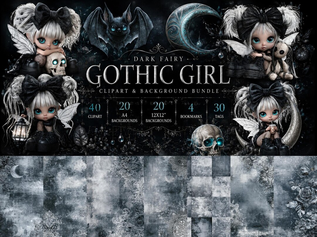 Gothic Fairy Clipart Bundle | Dark Fantasy Printable Papers, Junk ...
