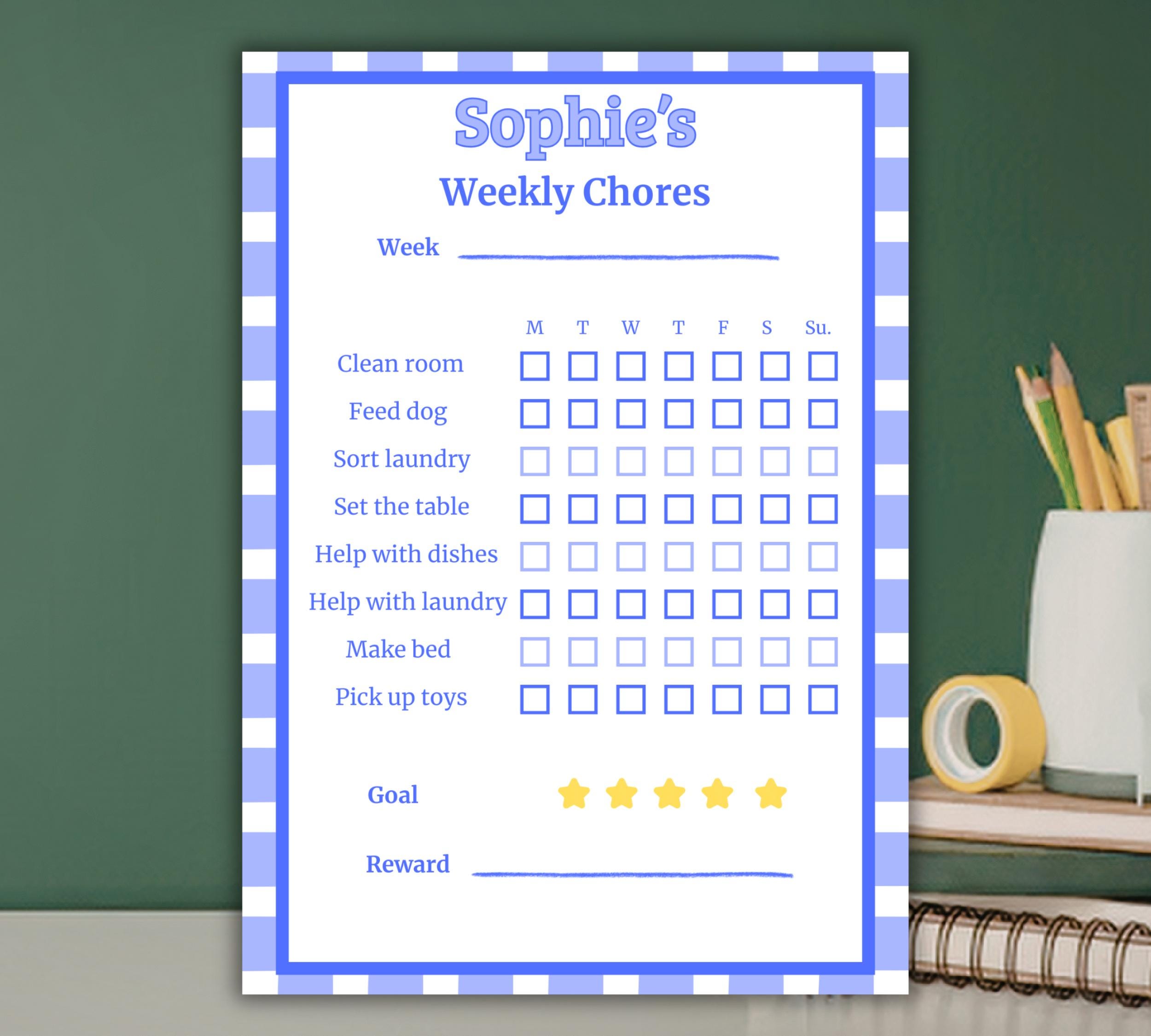 Editable Weekly Chores Chart Template, Customize in Canva and Print at ...