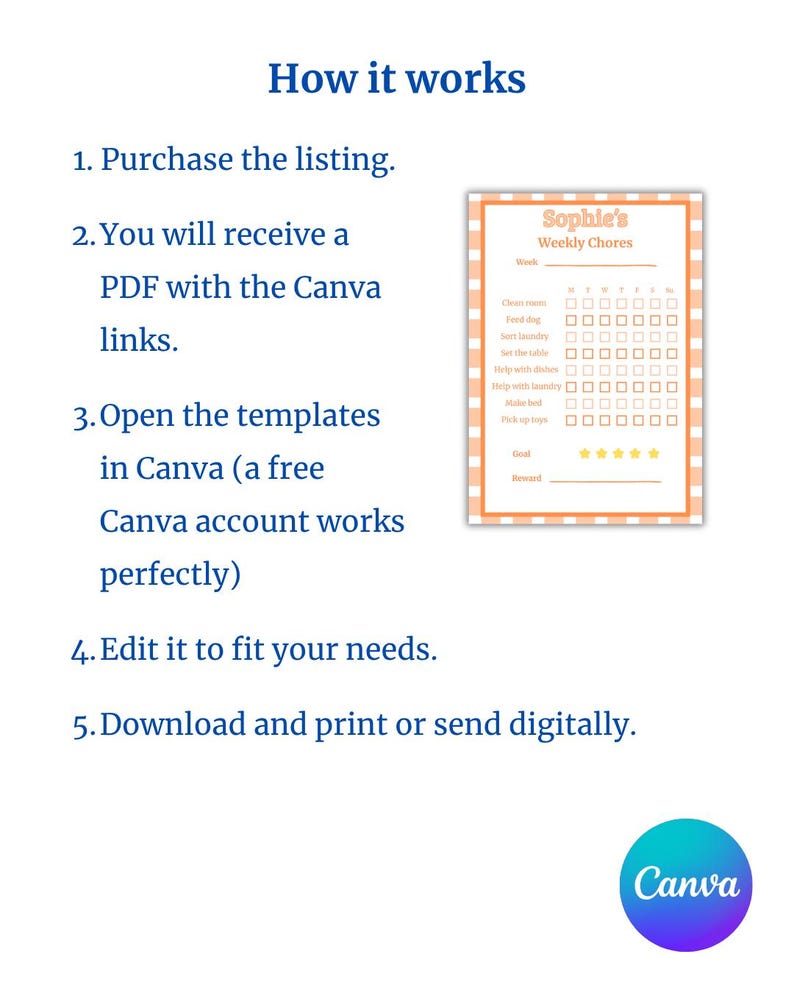 Editable Weekly Chores Chart Template, Customize in Canva and Print at ...