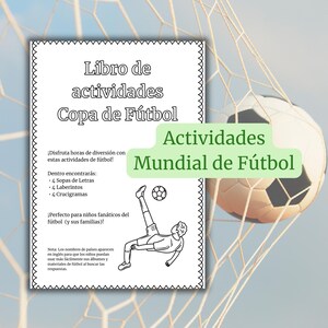 Fotbollsaktivitetsbok för barn i PDF-format | Utskrivbara spel om fotbolls-VM | Ordsökning, labyrinter och korsord (direkt nedladdning)