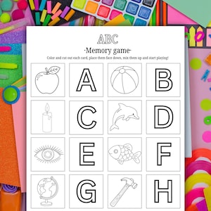 ABC Matching Cards | Coloring Activity |  Printable Game  | Family Games | Kids Printable Cards | Digital Download