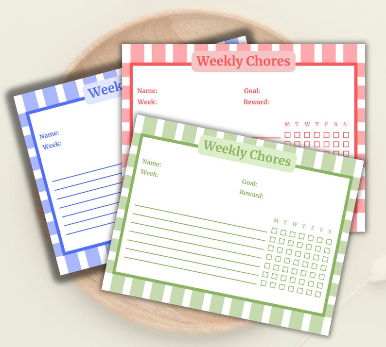 Printable Kids Chores Chart PDF, Week Organizer and Reward System ...