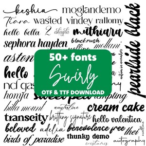 Swirly Fonts Bundle 50+ Script Handwritten OTF TTF Wedding Calligraphy Branding Fonts