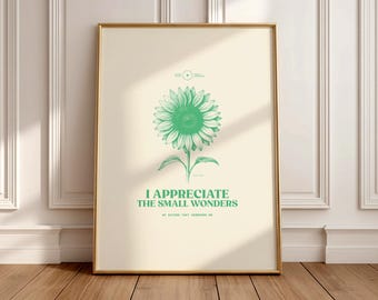 Sunflower Poster Living Room | Summer Floral Wall Art | Botanical Art Print Summer | Nature Quote Wall Decor | Risograph Flower | Digital