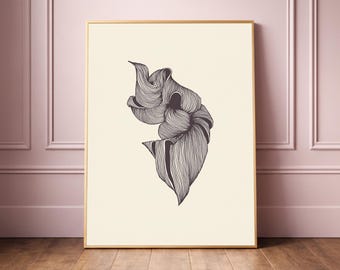 Wave Line Form Living Room | Organic Shape Wall Art Hallway | Flowing Illustration Art Print | Abstract Neutral Wall Art | Printable