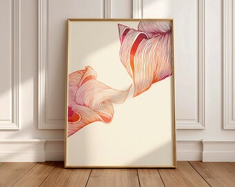 Line Wave Floral Shapes Poster | Orange Pink Abstract Wall Art Print | Organic Minimalist Wall Decor | Gallery Set | Digital Download