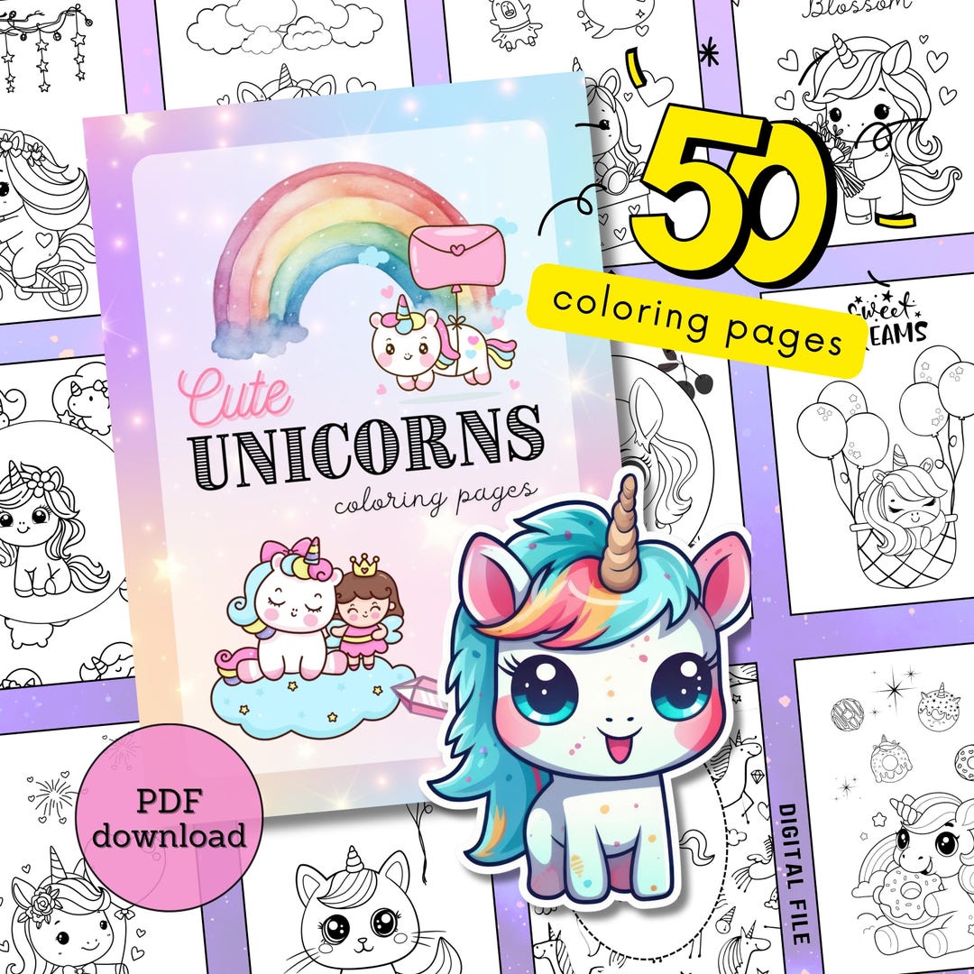 50 Unicorn Coloring Pages: Magical Kids Activity Book (PDF Download) - Etsy