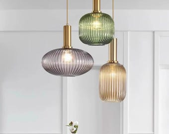 Lámparas colgantes minimalistas nórdicas de cristal, lámpara colgante LED japonesa para comedor, cocina, mesita de noche, decoración del hogar.