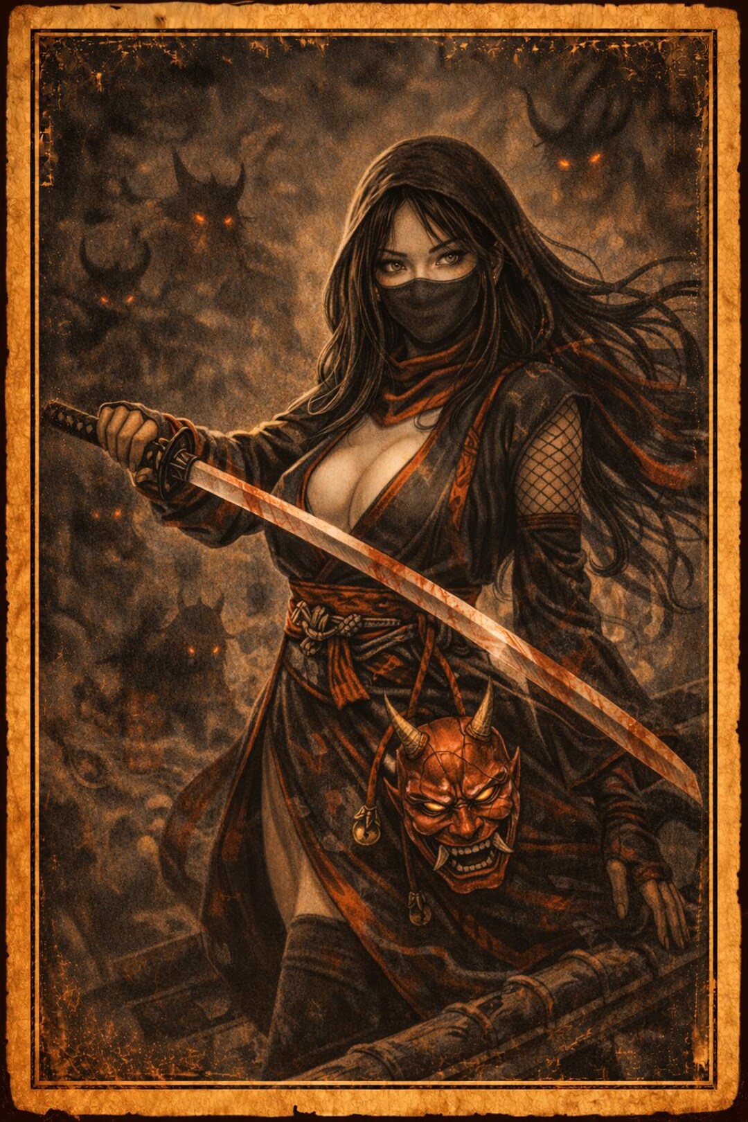 Japanese Ninja Poster Set, Dark Fantasy Samurai Shinobi Wall Art ...