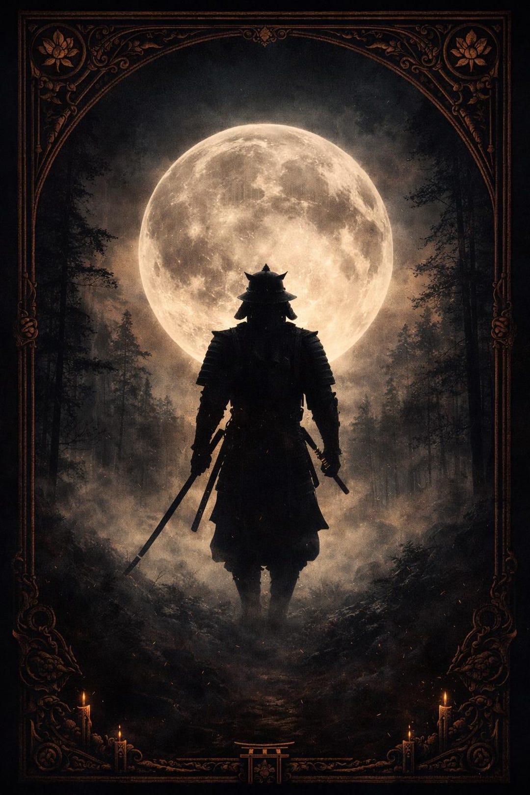 Japanese Dark Fantasy Poster Samurai Moon Wall Art Printable A4 A3 ...