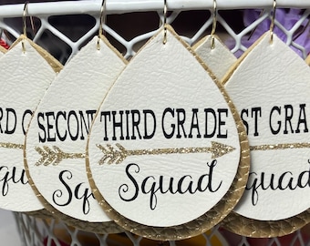 Teacher squad earrings, Teacher earrings,  teacher gifts, teacher life, faux leather earrings, first grade squad, sped squad earrings