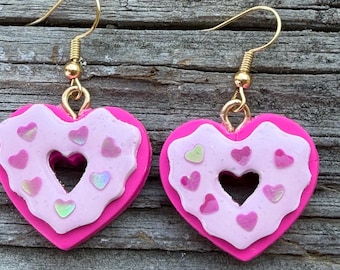 Heart Cookie Earrings, Valentine Earrings, Galentine Earrings, Heart Earrings