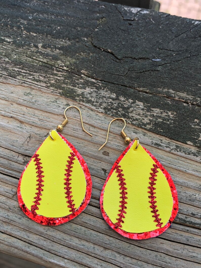 Softball Earings Softball Faux Leather Earrings Mom Softball Etsy