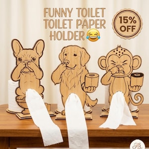 Funny Toilet Paper Holder Laser Cut File, Bathroom Decor SVG, Dog & Monkey Tissue Stand, Gag Gift for Men, CNC Vector Plan, Digital Download