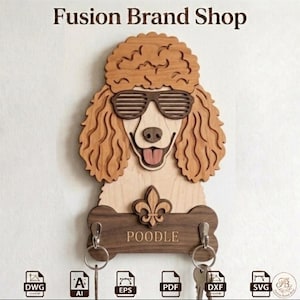 May include: Wooden poodle key holder wearing sunglasses, with a fleur-de-lis and the word "POODLE." The key holder has two hooks for keys. The text "Fusion Brand Shop" is at the top.