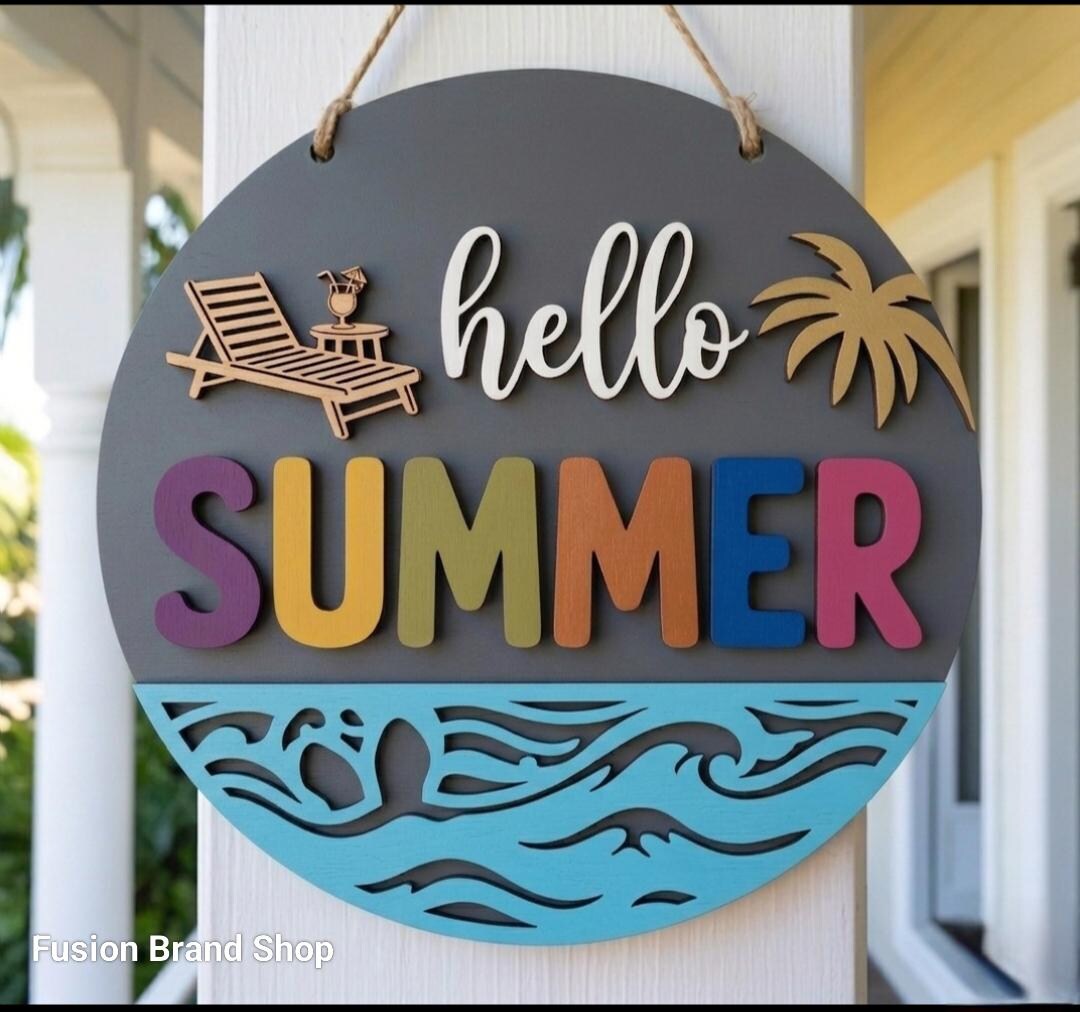 Hello Summer Door Hanger SVG | 3D Layered Laser Cut File | Summer ...