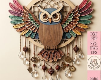 Layered Owl Dreamcatcher Laser Cut File, Multilayer Wood Wall Art, Svg Dxf Pdf Dwg Eps Files for Laser, Instant Download by Fusion Brand Sho