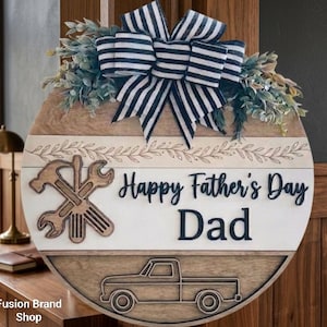 Letrero redondo para el Día del Padre en 3D con capas SVG / Archivo de corte láser Classic Truck Dad Workshop / Colgador de puerta Feliz Día del Padre SVG / Listo para Glowforge