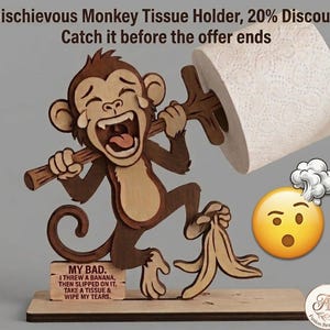 Tissue Holder Monkey SVG | Funny Bathroom Decor Laser Cut File | Layered Wood Toilet Paper Stand | Digital Download for Glowforge & Lightbur