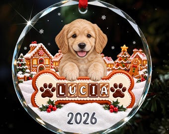 Personalized Dog Christmas Ornament 2026, New Puppy Gift, Pet Memorial Gifts, Dog Mom Gifts, Dog Bone Christmas Ornament